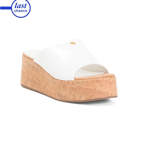 LARROUDE White Made In Brazil Patent Leather Charli Wedge Mule Sandals - Picture 1 of 2